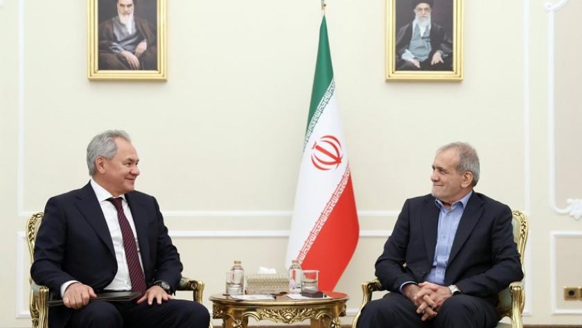 Iranpress: لقاء بين بزشكيان وشويغو في طهران 